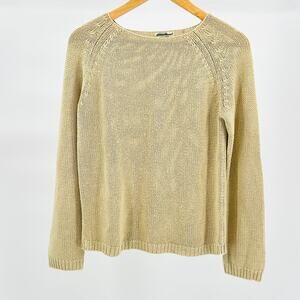 Vintage 90s Eddie Bauer Cream Beige Cotton Raglan Sleeve Pullover Sweater